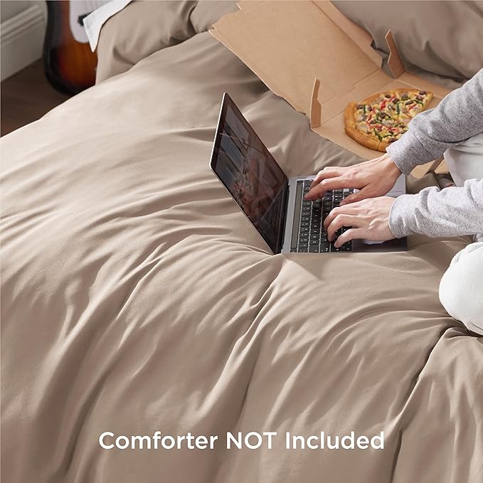 Bedsure Duvet Cover Full Size - Soft Double Brushed Bedding Set for Kids & Adults, Zipper Closure, 3 Pieces, Includes 1 Duvet Cover (80"x90") & 2 Pillow Shams, NO Comforter, Khaki