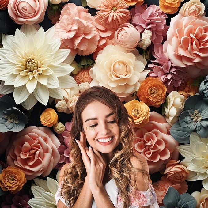 Floral Backdrop Full Glory Vibrant Blossoms Various Flowers Photography Background Idyllic Romantic Floral Theme Party Anniversary Wallpaper Adult Artistic Portrait Photo Studio Props 9x6ft