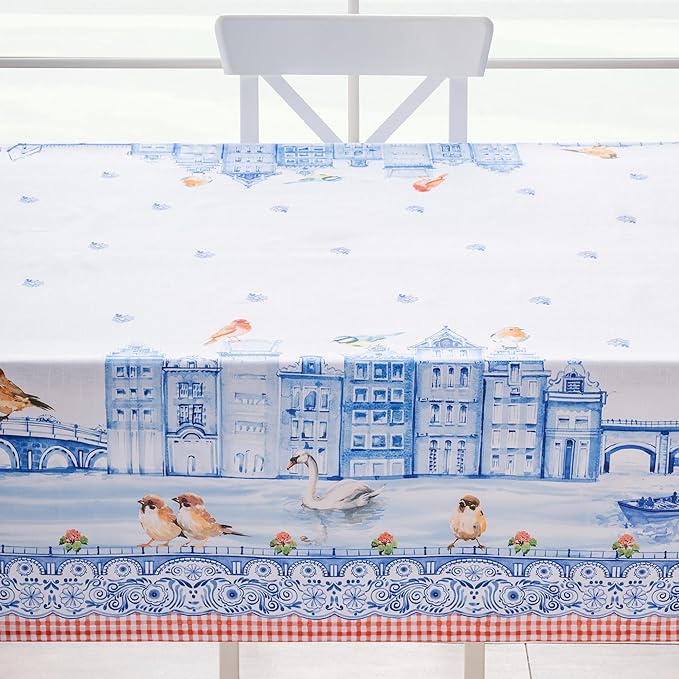 Maison d'Hermine Table Cloth Rectangle Table 100% Cotton Tablecloth for Dining Room, Farmhouse, Home, Hotel, Parties & Wedding - Ideal for Easter Decorations Spring&Summer (Amsterdam Canals,70"x140")