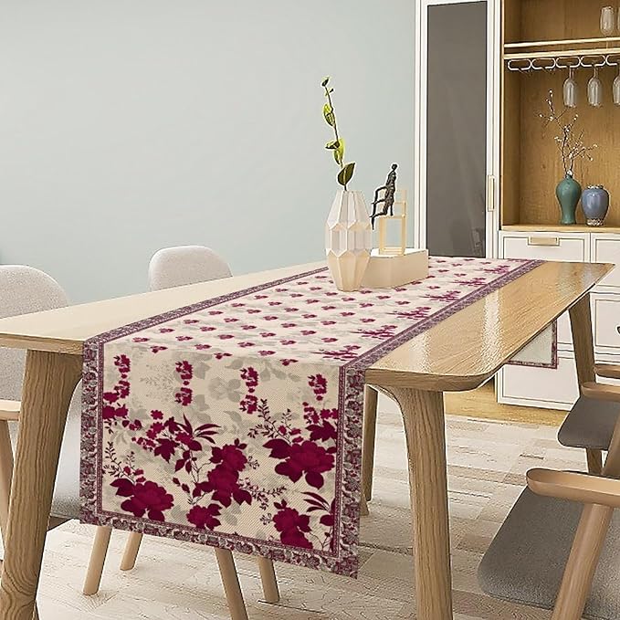 Elegant Floral Table Runner, Vintage Burgundy Maroon Flowers Classic Art Table Decoration Runner for Kitchen Dining Holiday Party Wedding Home Decor, 13x120 Inch