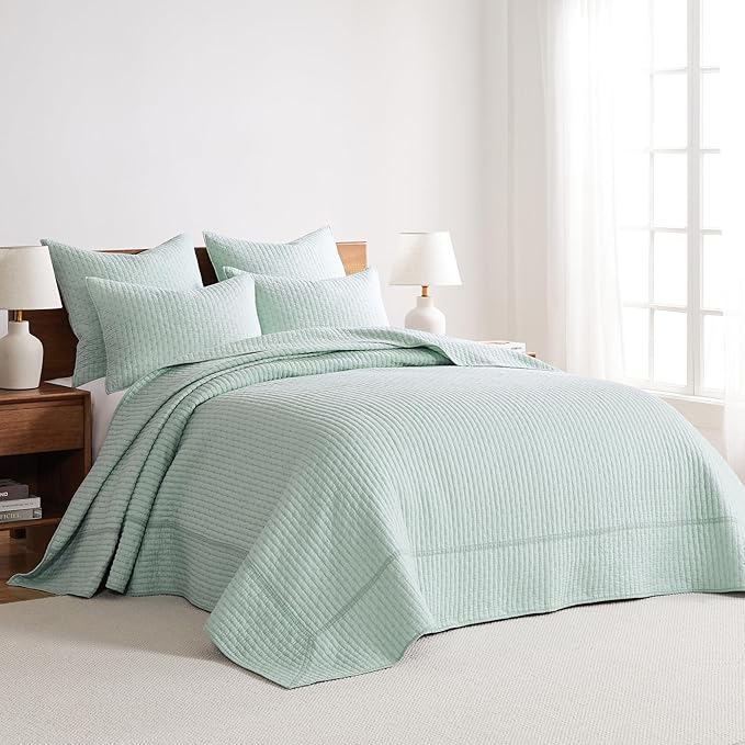 Levtex Home Cross Stitch Reversible Full Bedspread Set (100x104in) with 2 Pillow Shams (26x20in) - Stitch Texture - Blue Haze - Cotton Full Size Bedspread Set - Lightweight, Soft, Pre-Washed