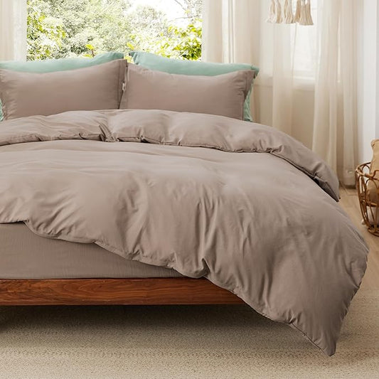 Bedsure Duvet Cover King Size with Fitted Sheet - 4 Pieces Prewashed Cotton-Like Extra Soft Bedding Set, Includes 1 Duvet Cover 104x90 Inches with Zipper Closure, 2 Pillow Shams, 1 Fitted Sheet, Khaki