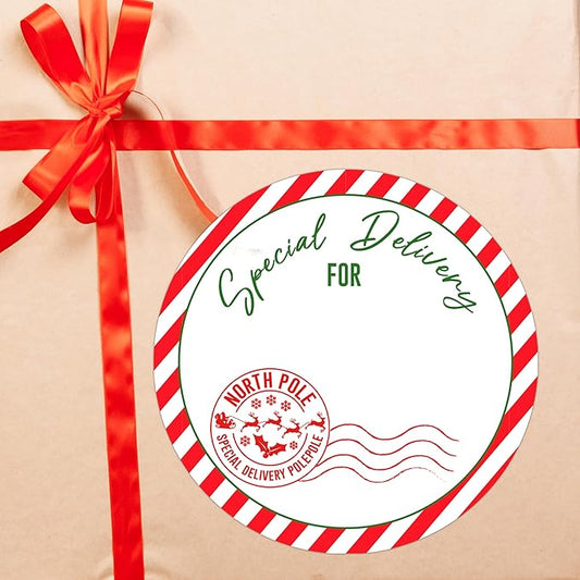 Christmas Gifts Tags Stickers from Santa, 30 Pcs North Pole Christmas Name Tags for Gifts, 2.5x2.5 Inch Holiday Presents Sticker Labels, Festive Chrismas Name Tag for Gift Wrapping Bags-D08