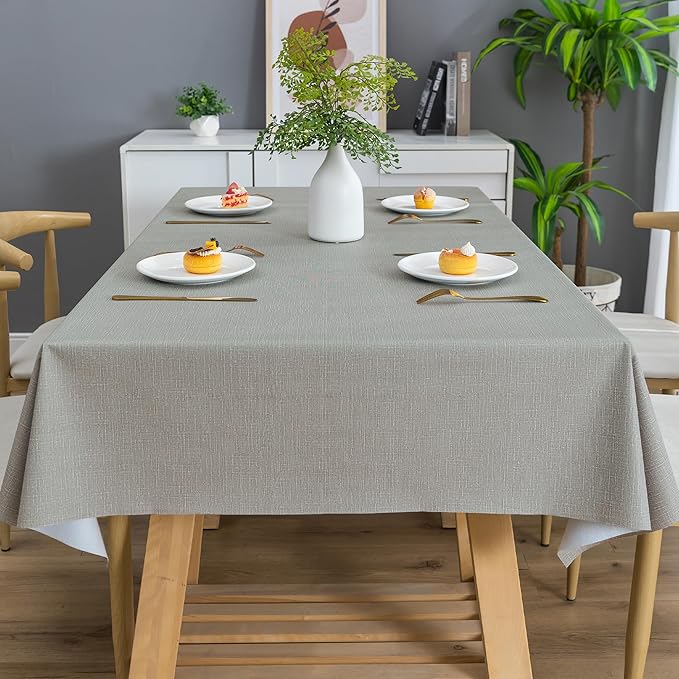 Rectangle Table Cloth,100% Waterproof Tablecloth Oil Proof Spill Proof Vinyl Table Cloth, Wipe Clean Plastic Table Cover for Dining, Camping, Indoor and Outdoor 54" x 102",Grey