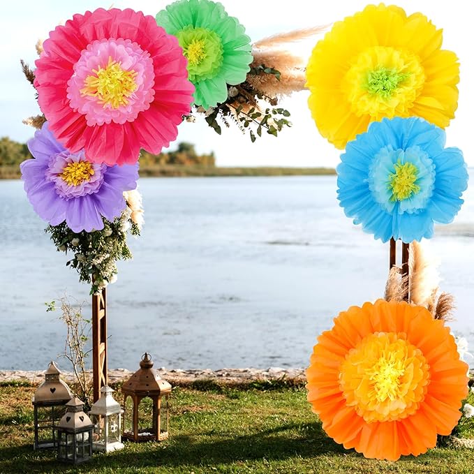 Giegxin 6 Pcs 31.5" 24" Colorful Giant Paper Flower Decoration for Wall Extra Large Christmas Tissue Paper Flower Xmas Church Floral Decoration for Mexican Fiesta Wedding Bridal Shower Decor