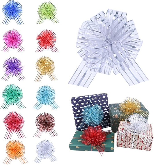 12 Pieces Mixed Color Pull Bow Wrapping Pull Bow Ribbon Pull Bows for Wedding Baskets,6 Inches Diameter Gift Bows, Large Bows for Presents (Style4, 12Pcs)