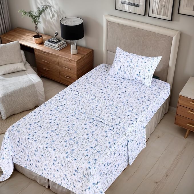 RUVANTI 100% Organic Cotton Sheets Twin XL, Percale Weave, GOTS Certified, 3-Piece Set, Deep Pocket 15", Crisp & Breathable, Soft Durable Bedding, Sábanas Algodón Orgánico – Daisy Bud