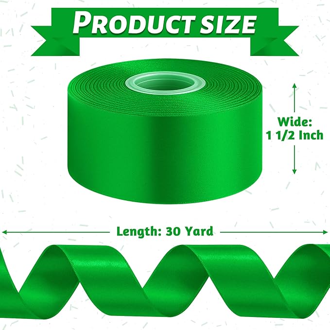 Fullive 1 1/2 Inch Green Ribbon, 30 Yards Green Ribbon for Gift Wrapping for St. Patrick's Day Party Favors, Polyester Christmas Ribbon for Christmas Decorations Wrapping Bouquet Floral Arrangements