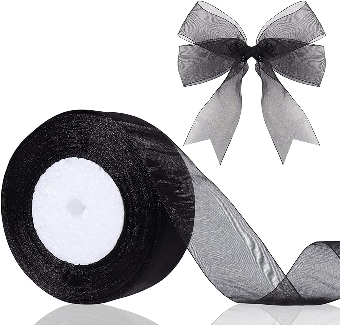 1.5 inch Sheer Organza Ribbon Black Chiffon Ribbon for Gift Wrapping Christmas Halloween Decoration Wedding Bouquet Crafts 50 Yards