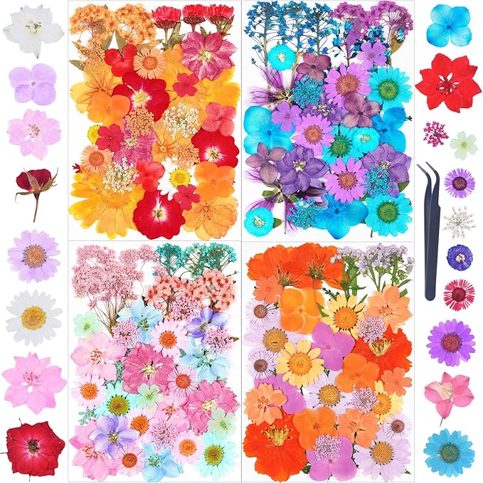 141Pcs Dried Pressed Flowers for Crafts,Xinxinran Dry Flower Kit for Resin Molds,Epoxy Resin Accessories,Bookmark,Nails, Jewelry Molds,Candle Making Supplies,Soap,Frame(Mixed Color)