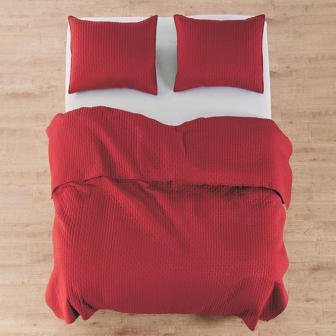 Levtex Home Cross Stitch Bedspread Set - King Bedspread, 2 Shams - Red - Cotton