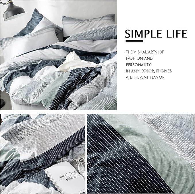 LifeTB Striped Comforter Set King Size, Blue Grey Stripes Pattern Printed Bedding Set, 3 Pieces Lightweight Bedding Comforter Set, Stripe Soft Fluffy Bed Set King Comforter with 2 Pillowcases