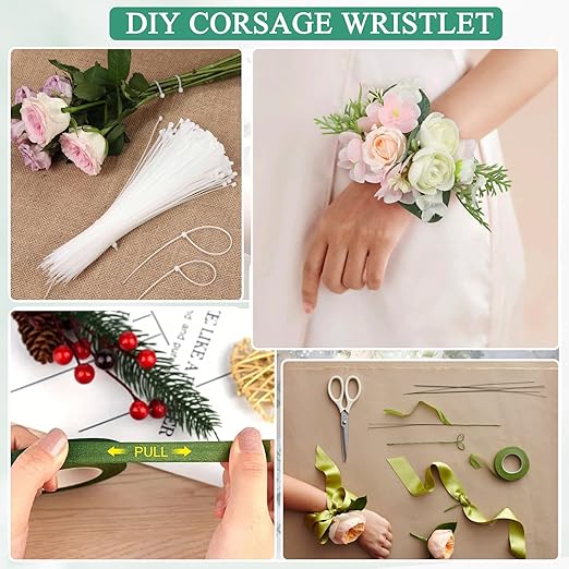 Floral Tape and Floral Wire Boutonniere Kit with Green Floral Tape, 22 Gauge Paddle Wire, 26 Gauge Stem, Wire Cutter for Corsage Boutonniere Supplies