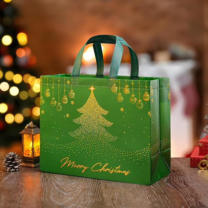 YANGTE 6 Pack 13" Large Christmas Gift Bags with Tissue Paper, Reusable Non-Woven Christmas Bag with Handles for Holiday Presents Wrapping, Xmas Tote Bags for Gifts Wrapping Xmas Party Favors