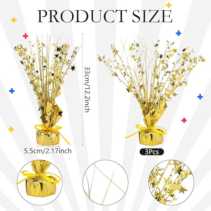 Crowye 3 Pieces Metallic Foil Spray Centerpiece Christmas Party Star Table Decoration Burst Centerpieces Fall Table Decor for Birthday New Year 2026 Party Holiday(Gold)
