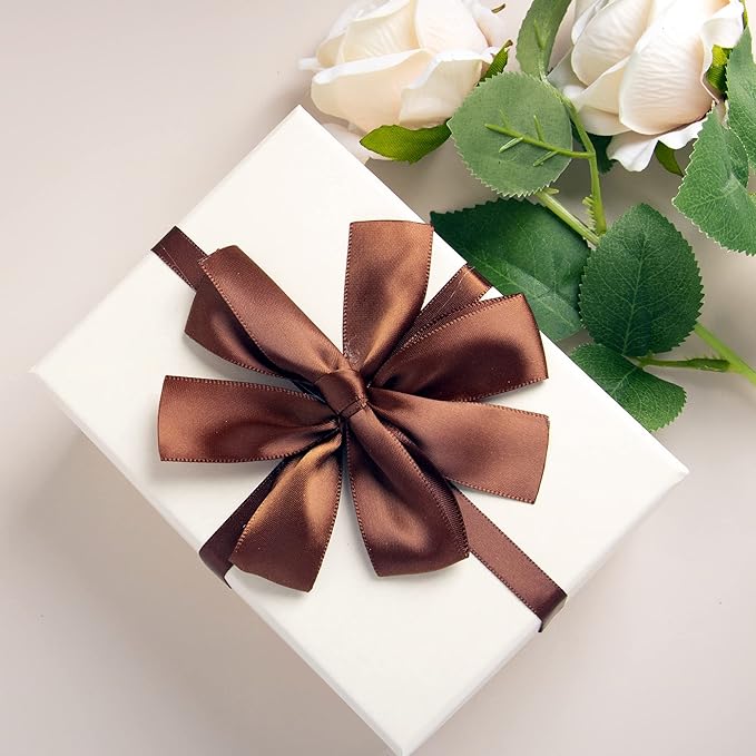LIUYAXI Brown Satin Ribbon, Double Faced 1/2" X Continuous 25 Yards Ribbons Perfect for Gift Wrapping Bows Bouquet Wedding Craft and More