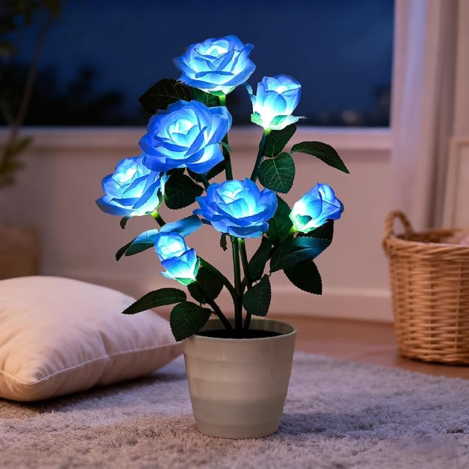 Blue Rose Flower Lamp, Christmas Birthday Gifts for Women Mom Granddaughter Girlfriend Friend Wife Anniversary Birthday, Bedroom Bar Coffee Shop Rose Night Light Lamp Decor
