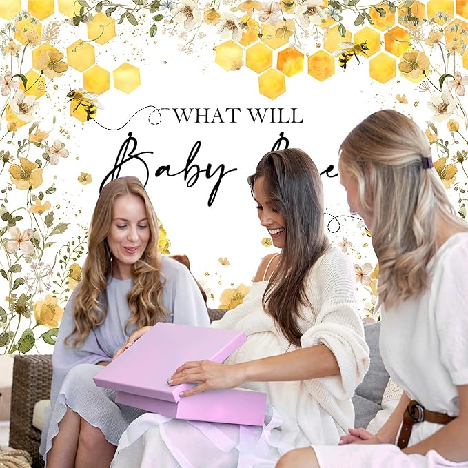 Avezano Bee Gender Reveal Backdrop What Will Baby Bee Photography Background Bumble Honeycomb Gender Reveal Party Decorations Banner Floral Theme Baby Shower Photo Backdrops (7x5ft)