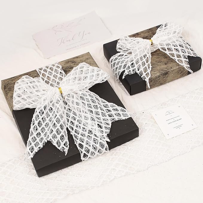 VATIN 2-1/2" White Christmas Ribbon, White Glitter Mesh Diamond Web Sequin Dots Wired Christmas Ribbon for Gift Wrapping Bow Making Wreath Supply-10 Yards