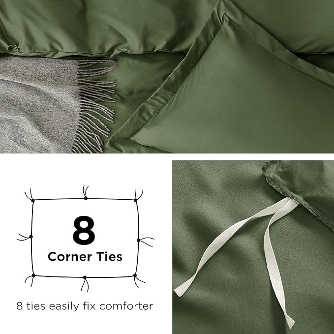 Bedsure Duvet Cover Oversized Queen Size - Soft Double Brushed Bedding Set for Kids & Adults, Zipper Closure, 3 Pieces, Includes 1 Duvet Cover (98"x98") & 2 Pillow Shams, NO Comforter, Olive Green