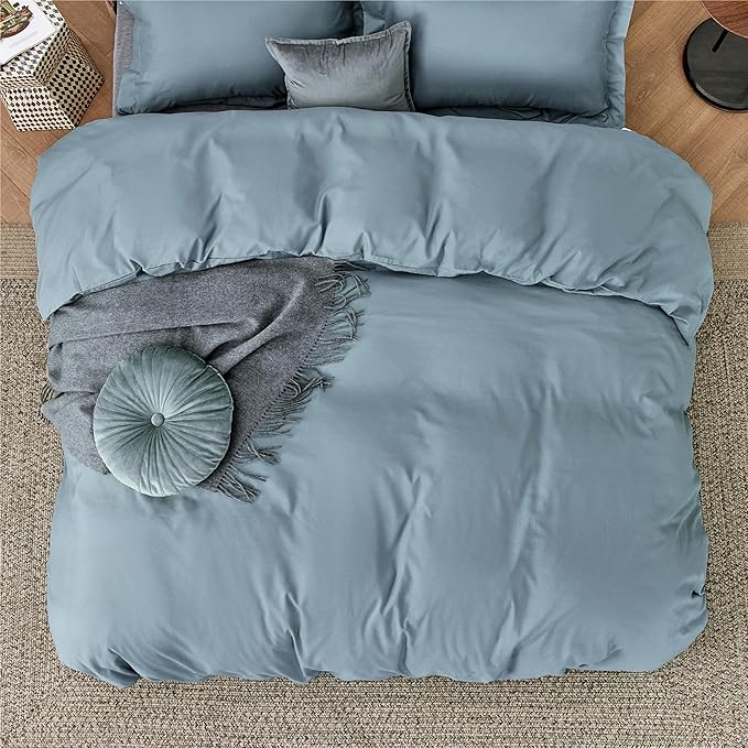 Bedsure Duvet Cover California King Size - Soft Double Brushed Bedding Set for Kids & Adults, Zipper Closure, 3 Pieces, Includes 1 Duvet Cover (104"x98") & 2 Pillow Shams, NO Comforter, Mineral Blue