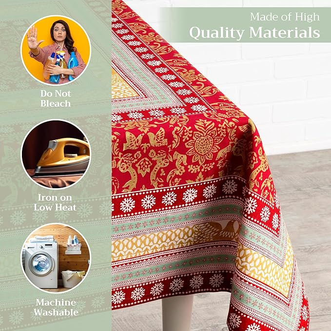Maison d' Hermine Table Cloth Rectangle Table 100% Cotton 60 x 90 Inches Fall Tablecloth Reusable Everyday Use for Thanksgiving Christmas Decorations Dining Farmhouse Party (Sofia)