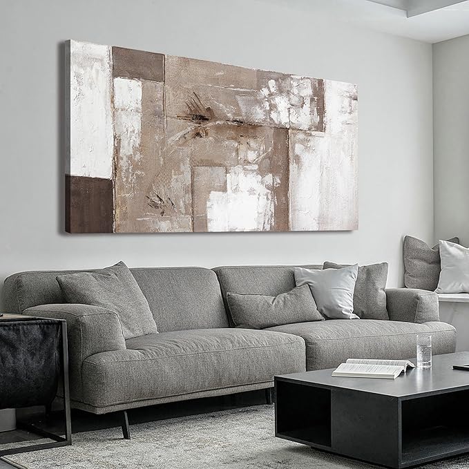 YISXINOAG Large Abstract Wall Art For Living Room Decor Grunge Room Decor Art Canvas Art Wall Decor 29" X 58" Painting Brown Grey And White Wall Art For Bedroom Home Office Dining Room Decoration