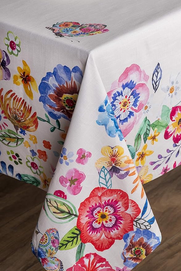 Maison d' Hermine Table Cloth Rectangle Table 100% Cotton 60 x 90 Inches Tablecloth Reusable for Dining Room, Farmhouse, Home, Party, Festive & Wedding Spring Summer - Happy Florals - High Summer