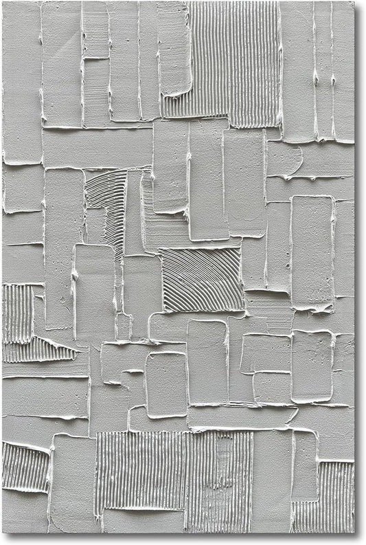 Hand-Painted White and Grey Abstract Wall Decoration Oil Painting Thick Texture Minimalist Art 45x30 inches