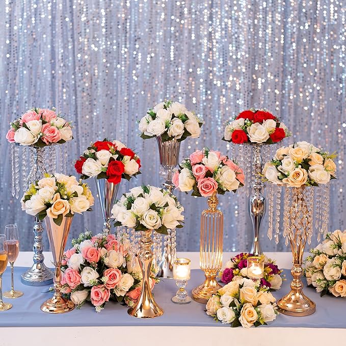 Flower Centerpieces for Wedding Tables: Wedding Table Decorations Red & White Flower Balls Centerpieces for Engagement Cerebration Party Center Pieces 2 Packs