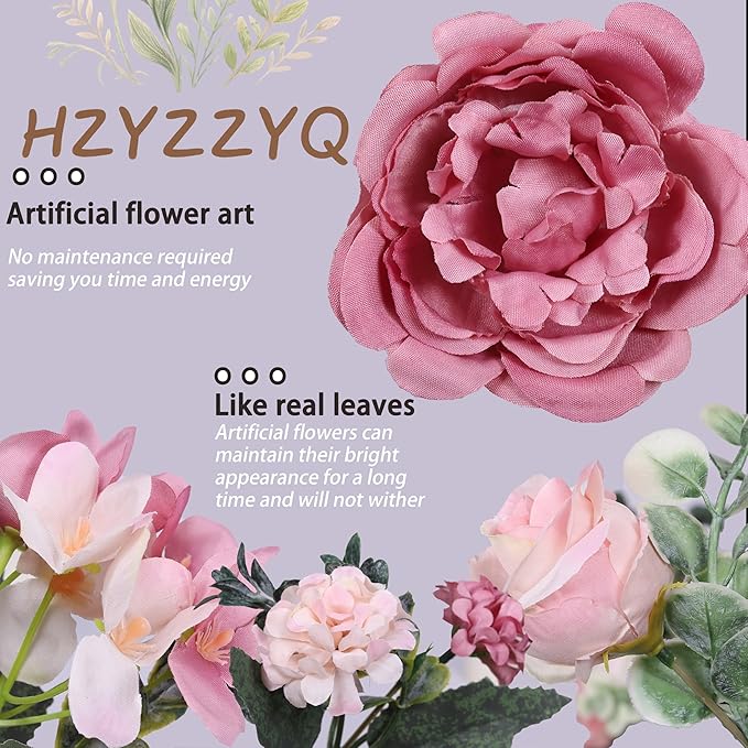 8 Pack Artificial Peony Flowers, Silk Peonies Flowers Fake Peonies Artificial Flowers Peonies Hydrangea Bouquet for Centerpiece Table Wedding Party Home Decor (8, Rose + Pink)