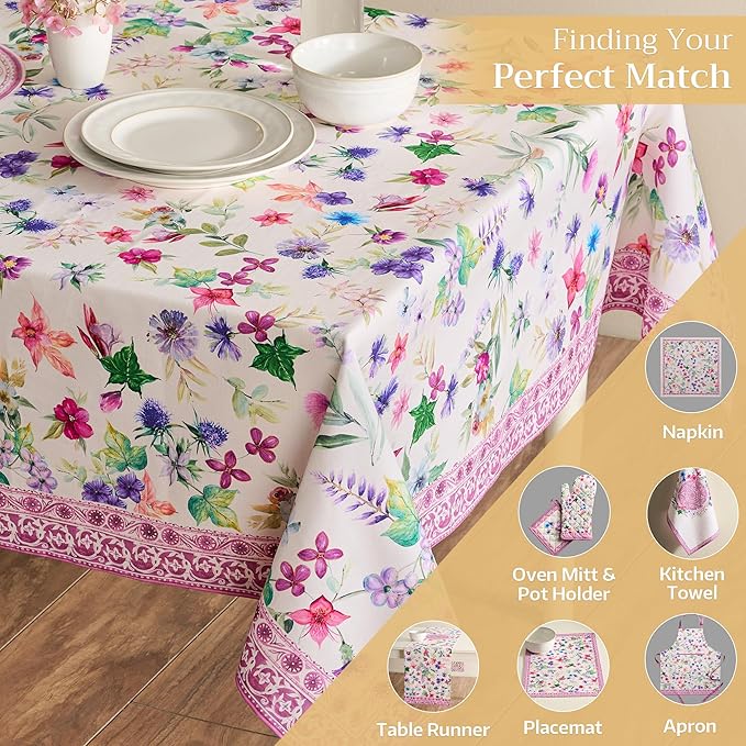 Maison d' Hermine Table Cloth Square Table 100% Cotton 54 x 54 Inches Tablecloth Reusable Decorative Everyday Use for Dining Room, Farmhouse, Home, Party, Festive & Wedding Spring Summer - Chardon