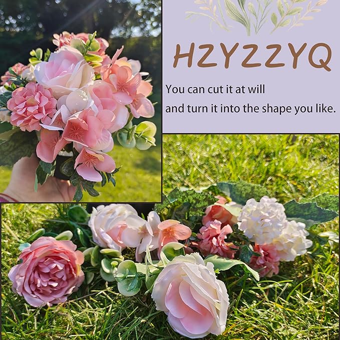 4 Pack Artificial Peony Flowers, Silk Peonies Flowers Fake Peonies Artificial Flowers Peonies Hydrangea Bouquet for Centerpiece Table Wedding Party Home Decor (Pink + White)