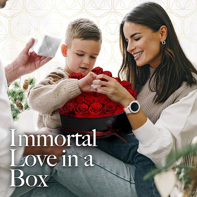 GLAMOUR BOUTIQUE 27 Flower Forever Heart Shape Box - Preserved Roses Gift for Her, Preserved Flowers, Red