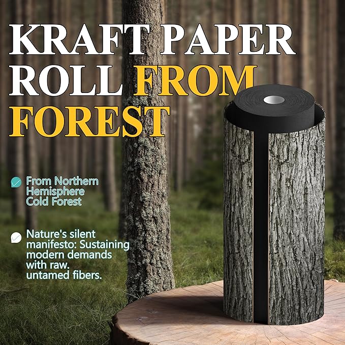 BAIJIALI 36" x 2,400" (200') Kraft Paper Roll for Craft Bulletin Board Paper Art Table Covering Crafting Gift Wrapping Bouquet Packing Parcel (Black, 36" x200')