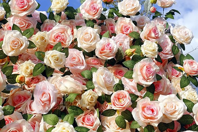 Artificial Flower Wall Backdrop 8×8 ft (2.4×2.4 m), 2 Panels 4×8 ft Each, Realistic Blooms for Wedding Ceremony, Photo Booth & Baby Shower,Stand/Frame Not Included