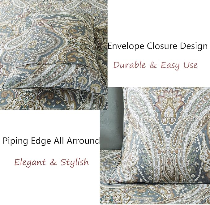 FADFAY Paisley Sheets Set Twin XL Classic Boho College Bedding Luxurious Bohemian Damask Paisley Dorm Bedding 100% Egyptian Cotton 800 Thread Count Deep Pocket Fitted Sheet 4Pcs, Twin XL Size