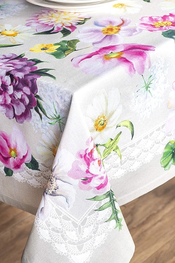 Maison d' Hermine Table Cloth Square Table 100% Cotton 54 x 54 Inches Tablecloth Reusable Decorative Everyday Use for Dining Room, Farmhouse, Home, Party, Festive & Wedding Spring Summer - Pivoine