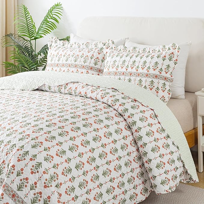 HoneiLife Quilt Sets King Size - Floral Bedspreads for King Bed, 3-Piece Wildflower Coverlets, Botanical Bed Cover King Quilt Bedding Set All Season Quilts-Sweet Grass