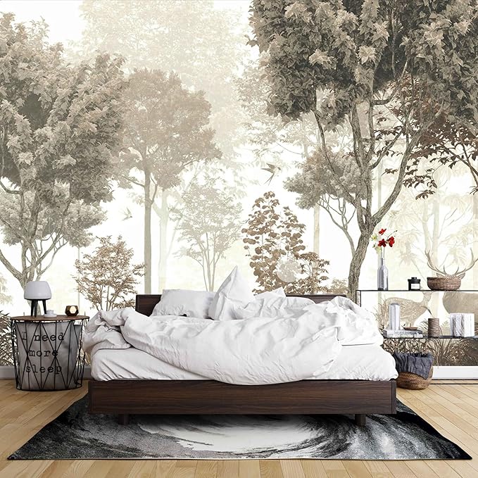 Floral Forest Wall Murals Peel and Stick Forest murals Removable Waterproof Large Wallpaper for Living Room Bedroom (Color-11, 137×98 inch)