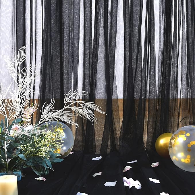 Black Tulle Backdrop Curtain for Parties 10ft x 8ft Black Sheer Photo Backdrop Curtains Drapes for Birthday Party Baby Shower Wedding Decorations