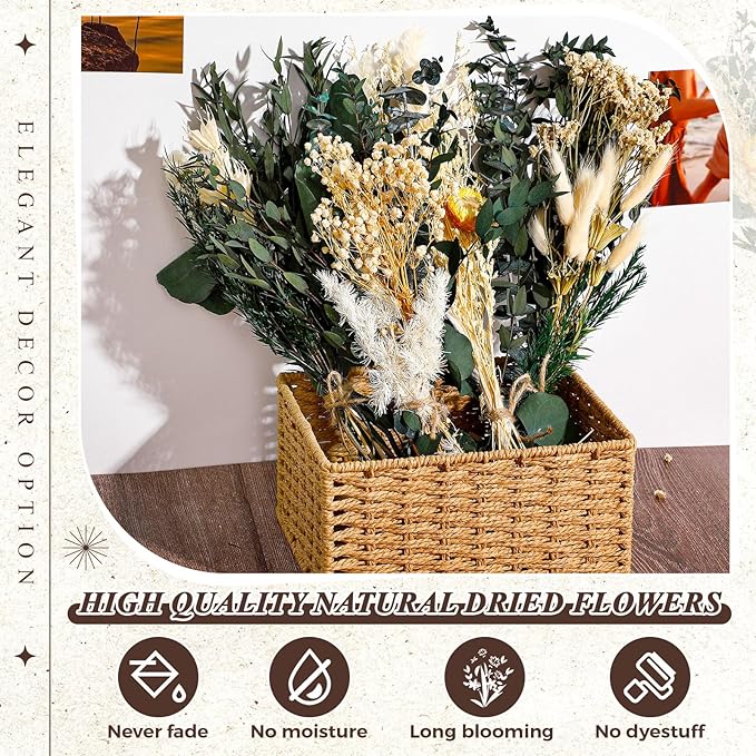 Layhit 4 Pack Large Size Boho Dried Flower Bouquet 15-17 Inch Wedding Handmade Dry Flowers for Vase Crafts DIY Photo Boutonniere for Men Floral Plant for Bridesmaid Gift Birthday Decor(Eucalyptus)
