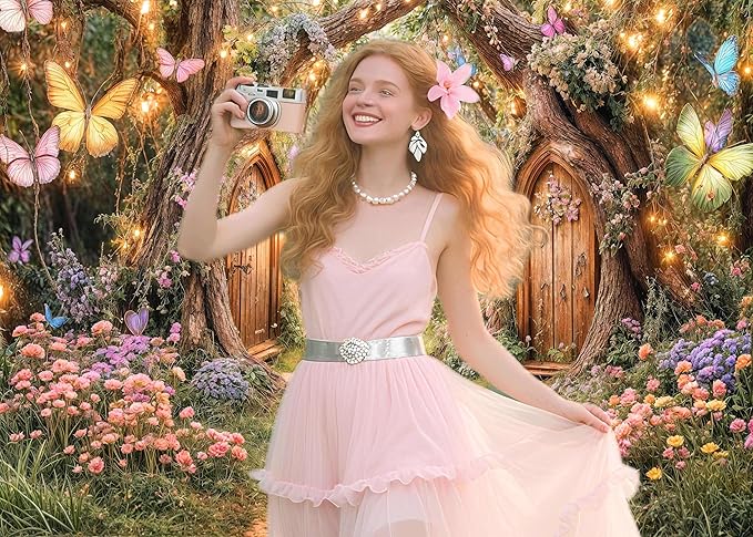 20X10ft Enchanted Forest Backdrop Fairy Tale Magic Garden Wonderland Floral Butterfly Photography Background for Kids Girls Baby Shower Birthday Party Decoration Cake Table Photo Booth Props