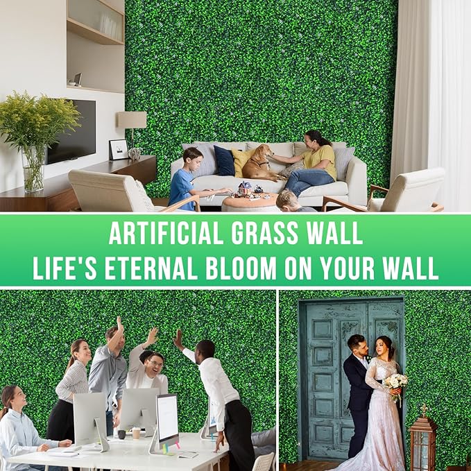 16PCS Grass Wall Panel with Flowers, 20x20inch Boxwood Panels, Grass Backdrop, Privacy Hedge Screen, UV Protected Wall Backdrop for Outdoor Garden and Indoor Home Wedding