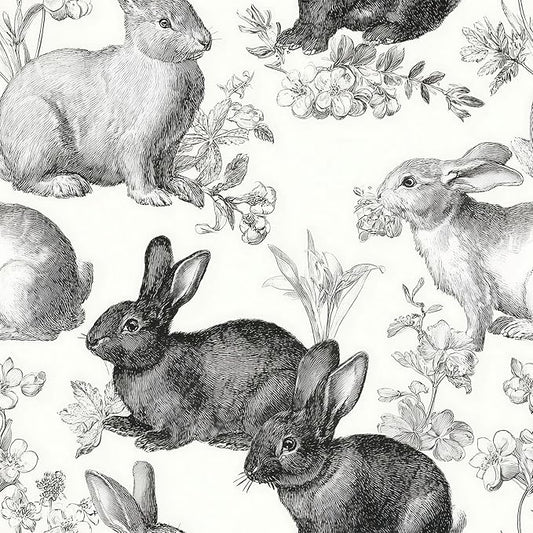Floral Peel and Stick Vintage Animal Wallpaper Rabbit Removable Botanical Leaf Sketch 17.7" x 236.22" Wall Paper Self Adhesive Contact Paper for Classroom Bedroom Laundry Room Bathroom