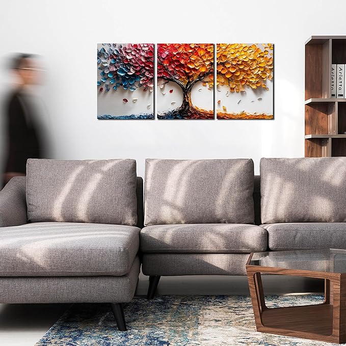 Tree Canvas Wall Art for Living Room - Colorful Wall Decor for Bedroom Teen Girl - Modern 3 Piece Wall Art for Office Size 12" x 16"