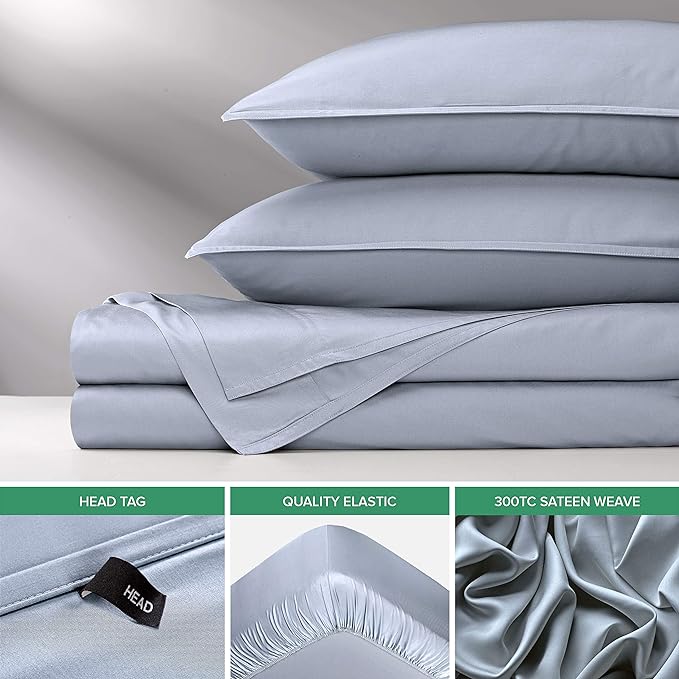 Pure Bamboo Twin XL Sheets, Genuine 100% Organic Viscose Derived from Bamboo Bed Sheet Set, Luxuriously Soft & Cooling, Double Stitching, 2 Year Quality Promise (Twin XL, Sterling Blue)