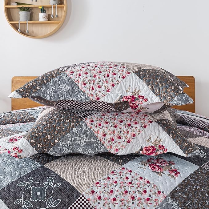 HoneiLife Oversized Queen Bedspread - 106"x106" Quilt Sets 3-Piece, Rustic Bedding Sets Queen Size, Queen Quilt Bedding Set for All Season Use, Patchwork Coverlet for Queen Beds