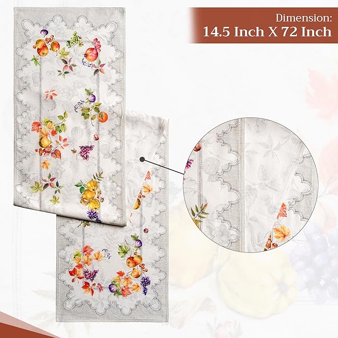 Maison d' Hermine Table Runner 100% Cotton Double Layer Table Runners 72 inches Long for Thanksgiving Christmas Decorations Home Kitchen Dining Party Wedding (Fruit D'Hiver, 14.5" x 72")