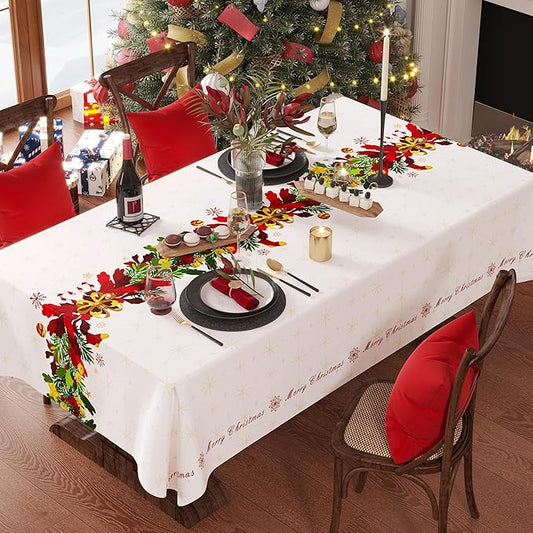 Christmas Rectangle Table Cloth,100% Waterproof Tablecloth,Christmas Decorations for Home, Vinyl Tablecloth Plastic Table Cover for Party，Picnic,Dining,Outdoor 54" x 54",Frosted Wreath
